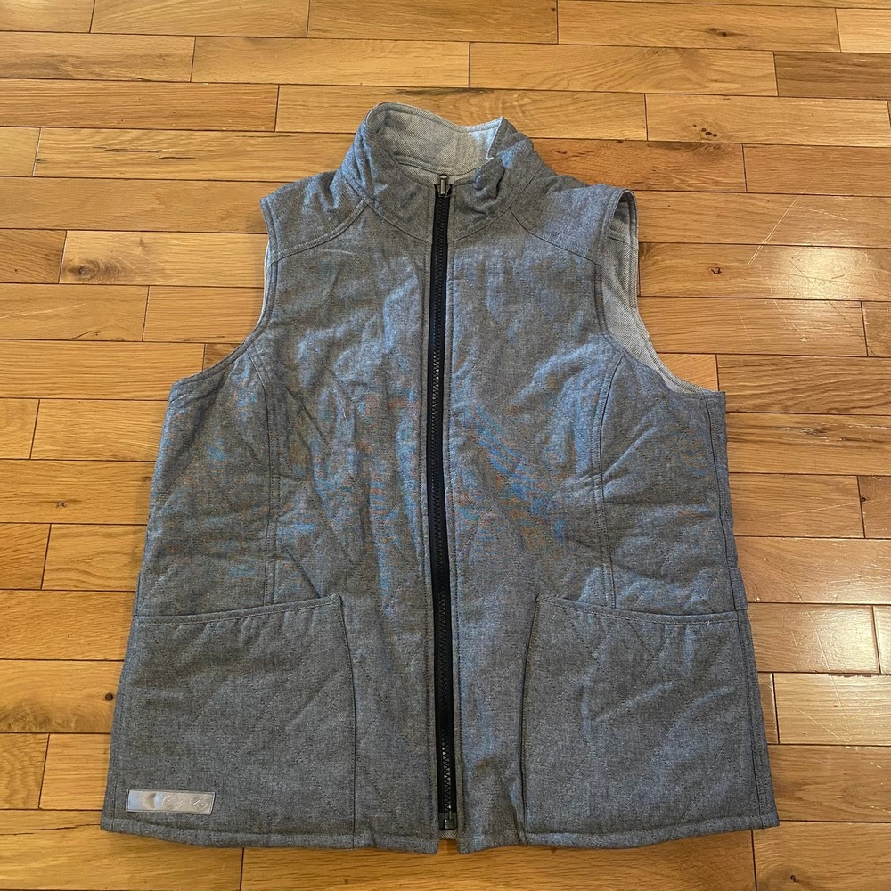 Claridge + King Reversible Quilted Vest Grey Herringbone Mock Neck Womens